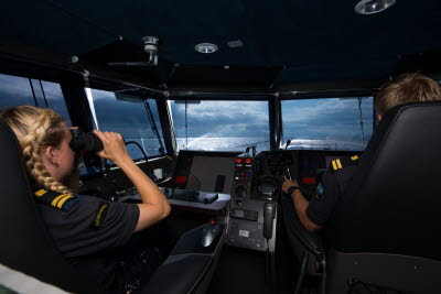 Surveillance and monitoring of marine traffic at the evening the