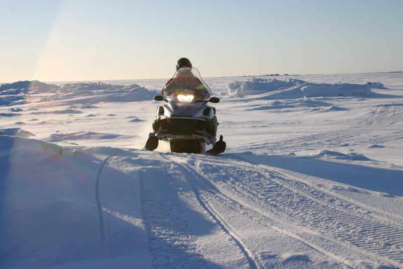 Snowmobile in winter landscape